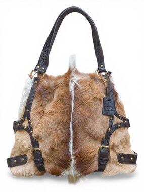 Diane Gail Springbok Fur Shoulder Bag, Leather Trim & Antique Brass Hardware
